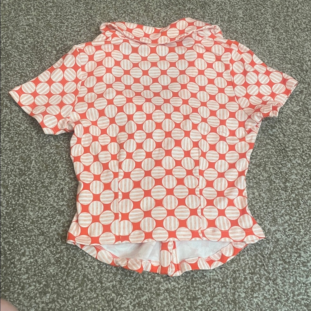 Anthropologie Maeve Ruched Circle Print Button Down Short Sleeve Blouse - Picture 2 of 5